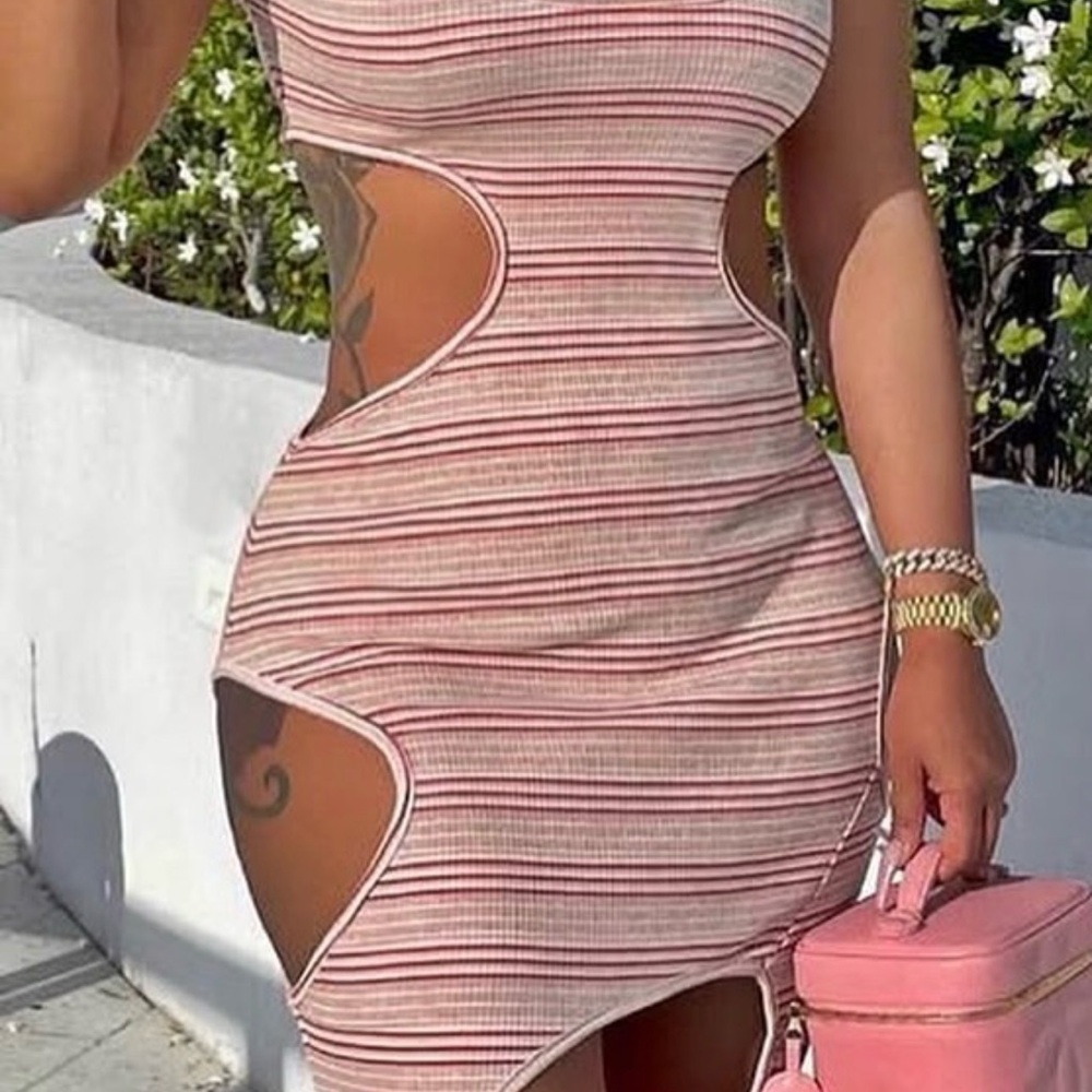 Striped Cut-Out Bodycon Dress - Pink